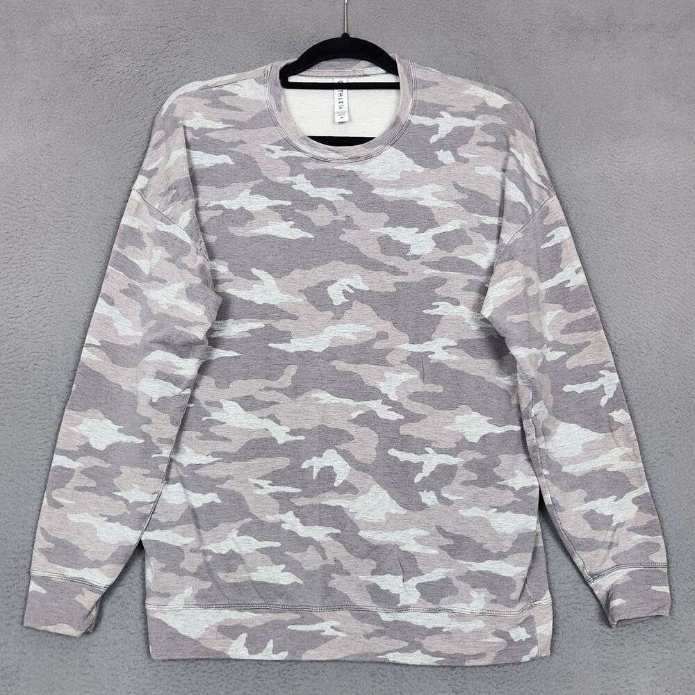 Athleta Sweatshirt Womens Medium Gray Camo Crewneck Balance Pullover Relaxed